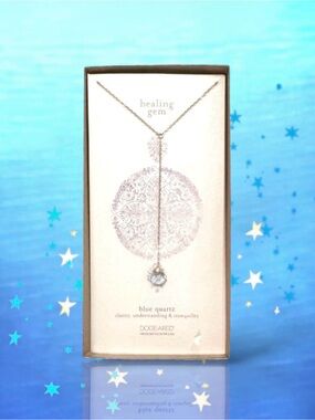 🆕💗DOGEARED Lasting Healing Gems ‘Y’ Necklace • BLUE QUARTZ • 32" Gold-Plated SS
